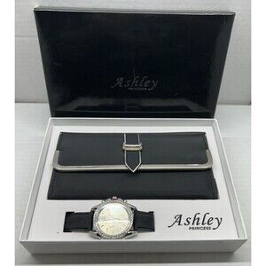 Ashley Princess ST10038 Black and Silver Wallet and Watch Set - New In Box